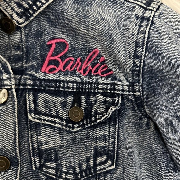 Barbie Girls Denim Jean Jacket M 100% Cotton Front Back Logo Light Wash - Picture 8 of 13